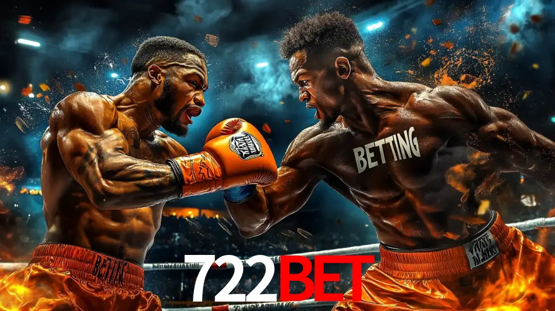 Dois boxeadores em uma luta intensa e explosiva, representando a adrenalina e as oportunidades de apostas em esportes de combate disponíveis na plataforma 722bet.