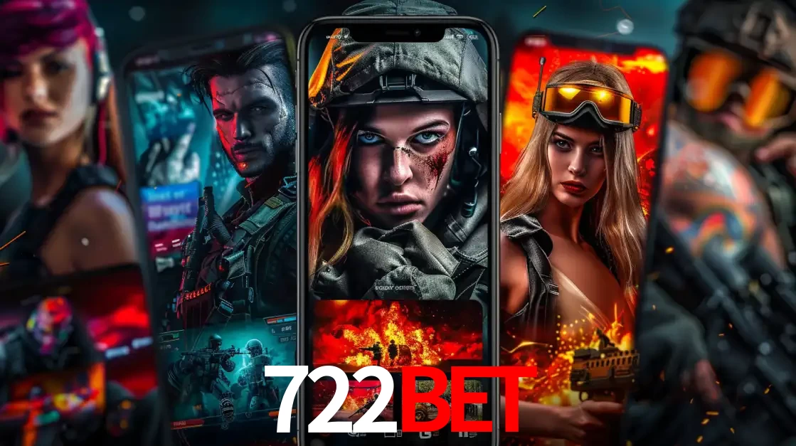 Montagem de telas de celular mostrando diversos personagens, masculinos e femininos, de um jogo de tiro, ilustrando a diversidade de equipes de e-sports para apostar no 722bet.