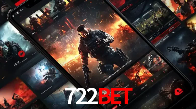Tela de um celular exibindo uma galeria de jogos de tiro com temática militar, mostrando a variedade de e-sports disponíveis para apostas na plataforma de entretenimento 722bet.