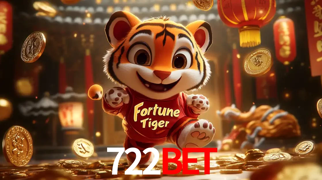 O alegre personagem do Fortune Tiger correndo sobre um caminho de moedas de ouro, simbolizando os grandes prêmios e a diversão do popular jogo de slot do 722bet.